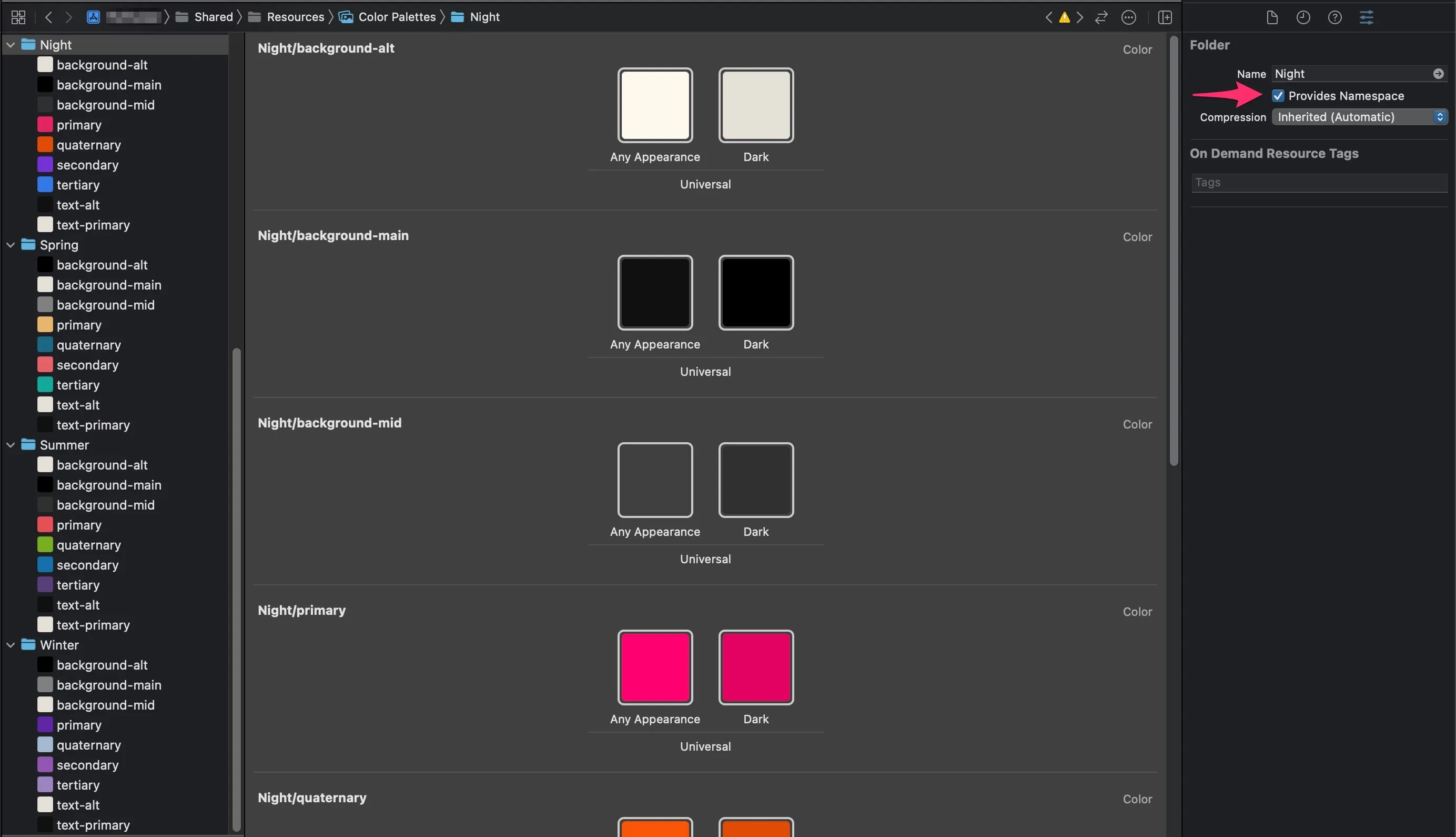 An image displaying four color palettes from my app